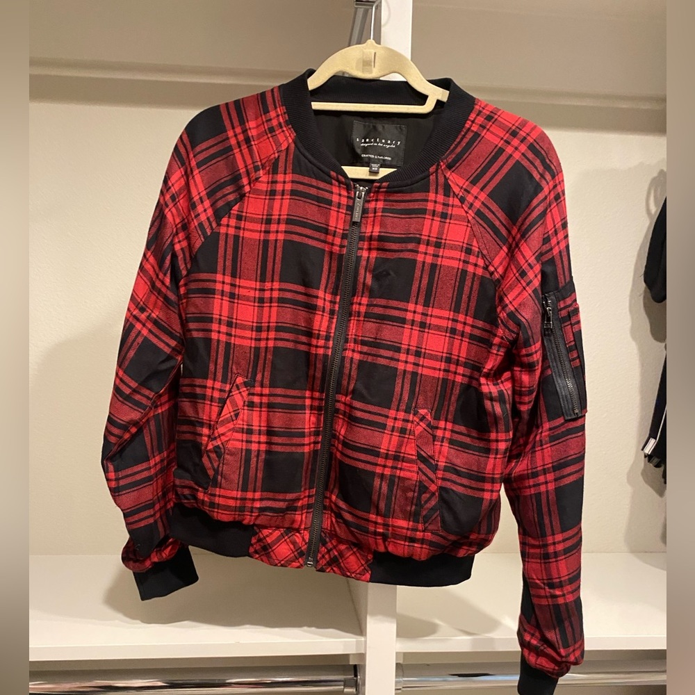 Sanctuary Red Plaid Bomber Jacket